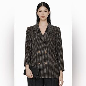 VINTAGE - Micro-check Wool-Blend Double-Breasted Jacket